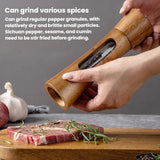 8-inch-Acrylic-Pepper-Grinder-Pagoda-shaped-Wooden-Kitchen-Pepper-Mill,-Spec:-Double+Base+Spoon+Steel-Brush+Black-Brush