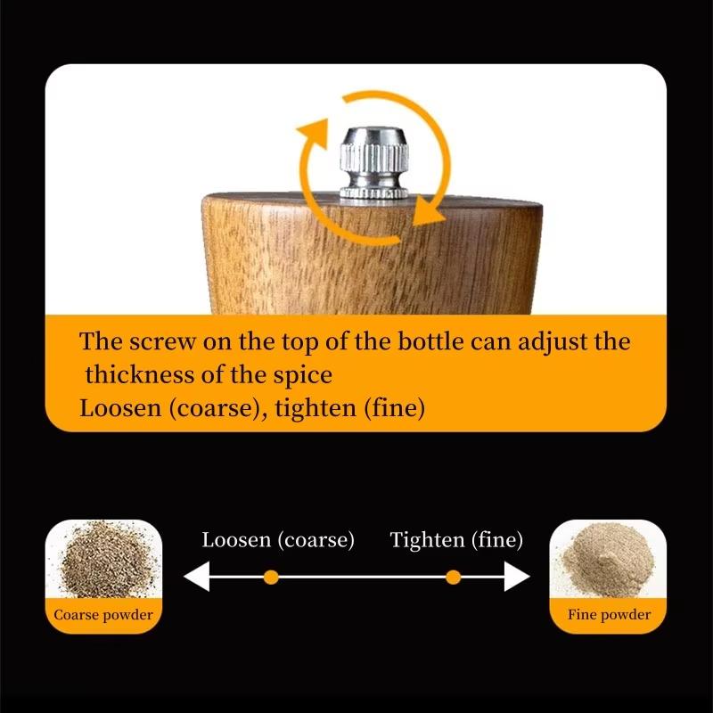 8-inch-Acrylic-Pepper-Grinder-Pagoda-shaped-Wooden-Kitchen-Pepper-Mill,-Spec:-Double+Base+Spoon+Steel-Brush+Black-Brush