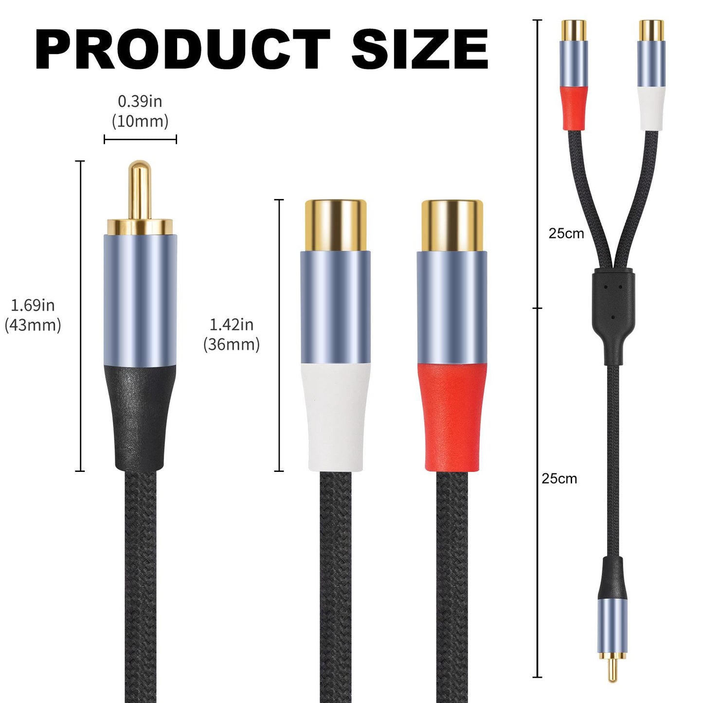 8004MFF-RCA-Male-to-2-RCA-Female-Y-shaped-Splitter-Audio-Cable,-Length:0.5m