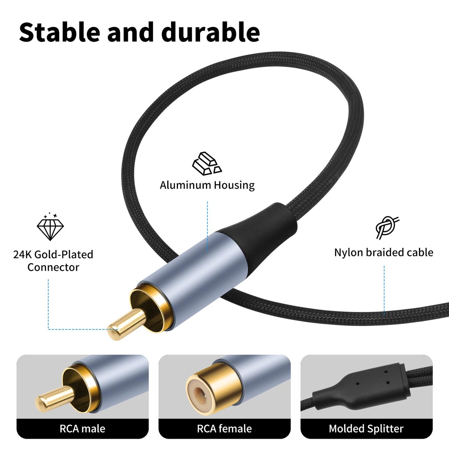 8004MFF-RCA-Male-to-2-RCA-Female-Y-shaped-Splitter-Audio-Cable,-Length:0.5m