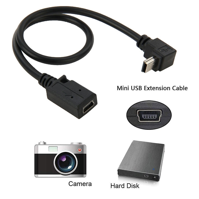 90-Degree-Mini-USB-Male-to-Mini-USB-Female-Adapter-Cable,-Length:-28cm