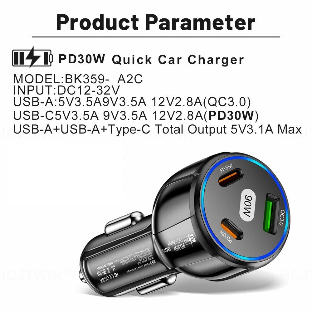 90W-Super-Fast-Charging-USB-C-Car-Charger-Dual-PD-30W+QC3.0-Charging-Station(Black)