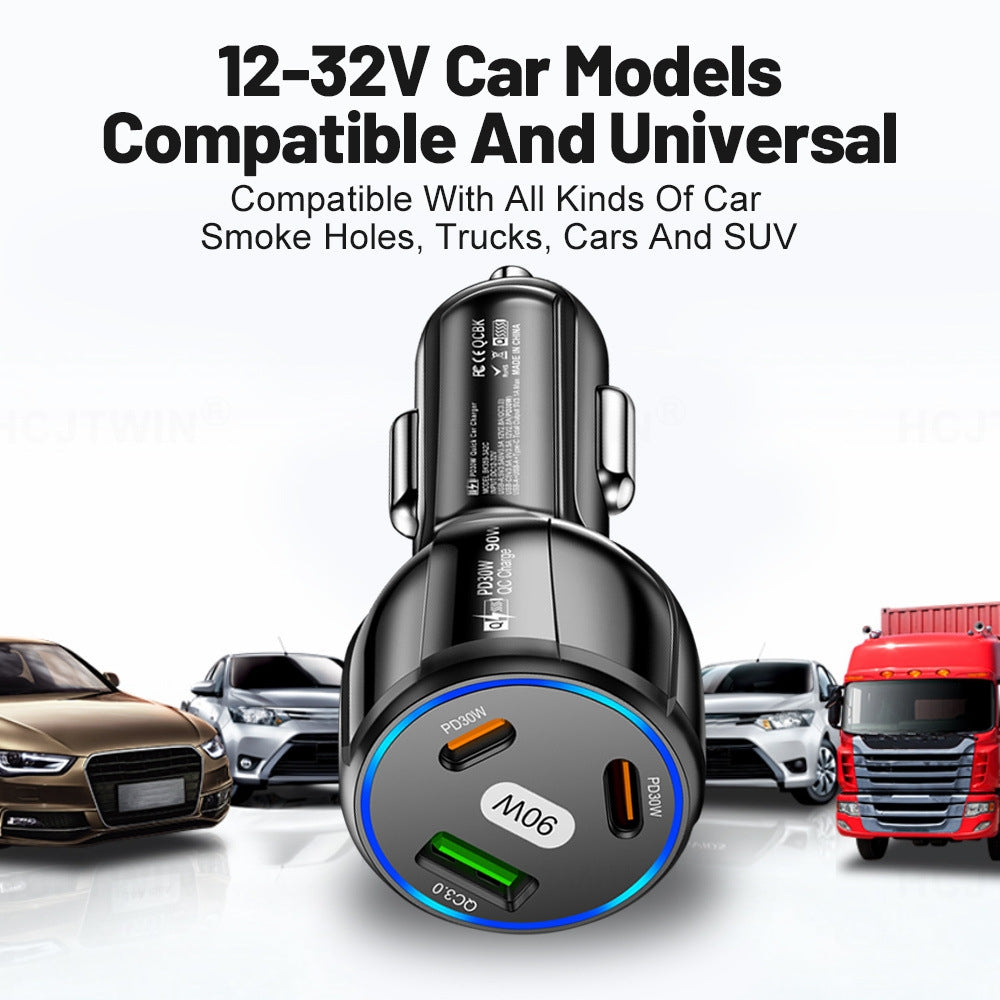 90W-Super-Fast-Charging-USB-C-Car-Charger-Dual-PD-30W+QC3.0-Charging-Station(Black)