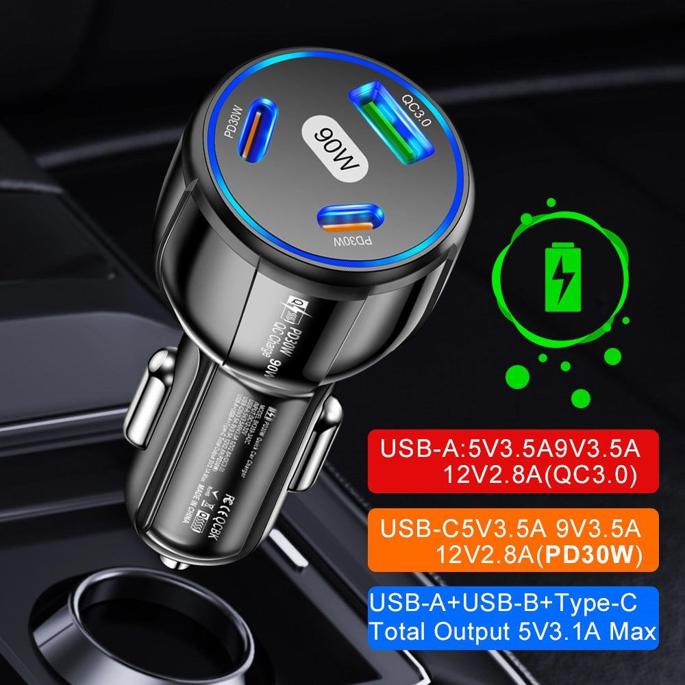 90W-Super-Fast-Charging-USB-C-Car-Charger-Dual-PD-30W+QC3.0-Charging-Station(Black)