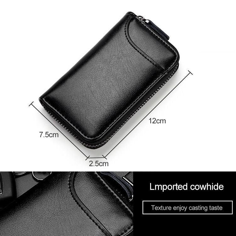 9106-Large-capacity-Zipper-Leather-Keys-Holder-Bag-Multi-function-Wallet(Black)
