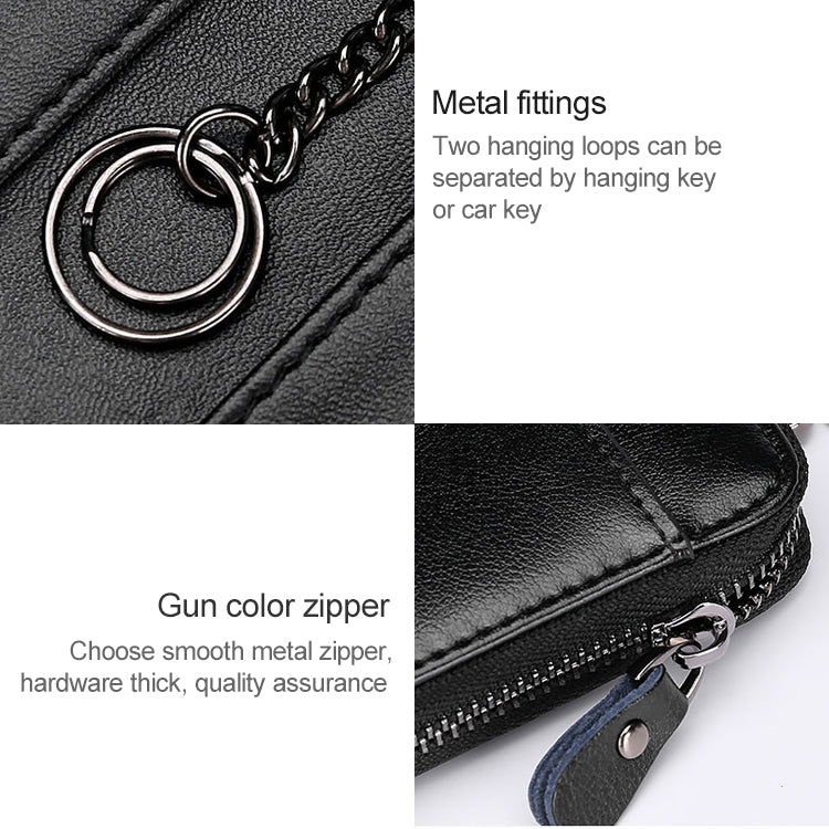 9106-Large-capacity-Zipper-Leather-Keys-Holder-Bag-Multi-function-Wallet(Black)
