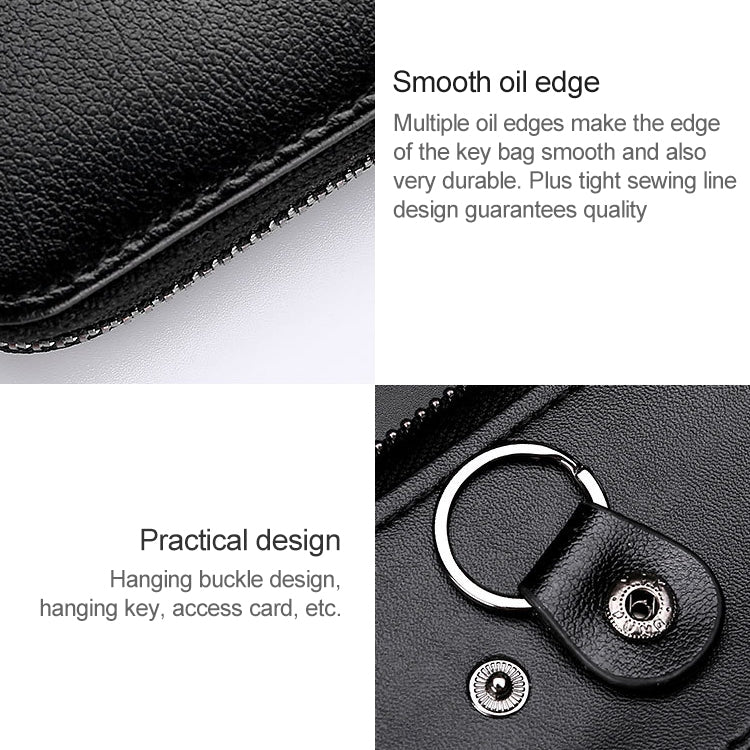 9106-Large-capacity-Zipper-Leather-Keys-Holder-Bag-Multi-function-Wallet(Black)