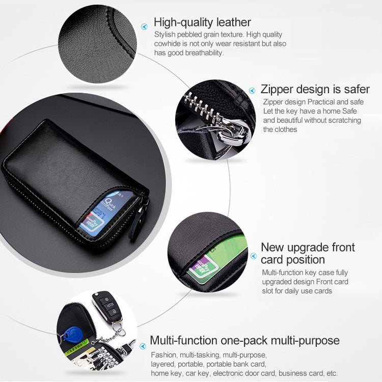 9106-Large-capacity-Zipper-Leather-Keys-Holder-Bag-Multi-function-Wallet(Black)