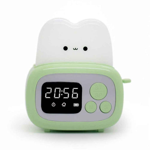 MW-NZ-05 Cartoon Toaster Night Lamp Rechargeable Table Clock Alarm Timer - Green