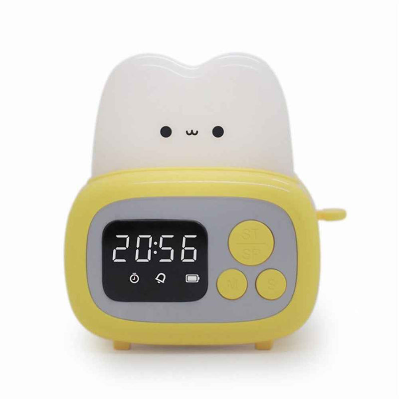 MW-NZ-05 Cartoon Toaster Night Lamp Rechargeable Table Clock Alarm Timer - Yellow