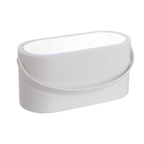 Travel Makeup Organizer Built-In Mirror Rechargeable Cosmetic Storage Box with LED Light - White