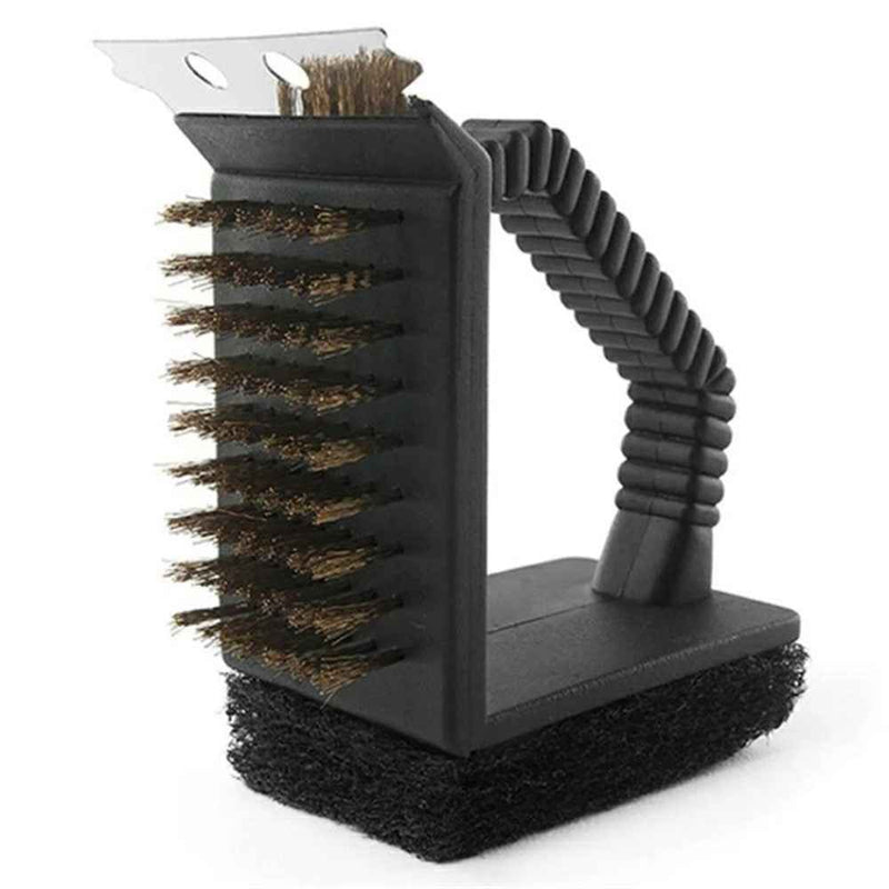 3-in-1 Barbecue Copper Wire Brush Stainless Steel Scraper BBQ Cleaning Tool