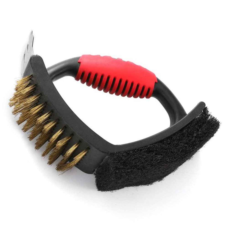 3-in-1 Barbecue Cleaning Brush Steel Wire / Copper Wire BBQ Brush Scouring Pad Scraper - Copper Wire Brush