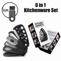 6-in-1 Roller Pizza Cutter Can Opener Garlic Masher Peeler Kitchen Gadget Set (BPA Free, No FDA)