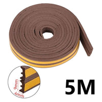 5m Self-adhesive Door Window EPDM Sealing Strip Anti-Collision Wind Stopper Sealing Tape - Brown Type E 9x4mm