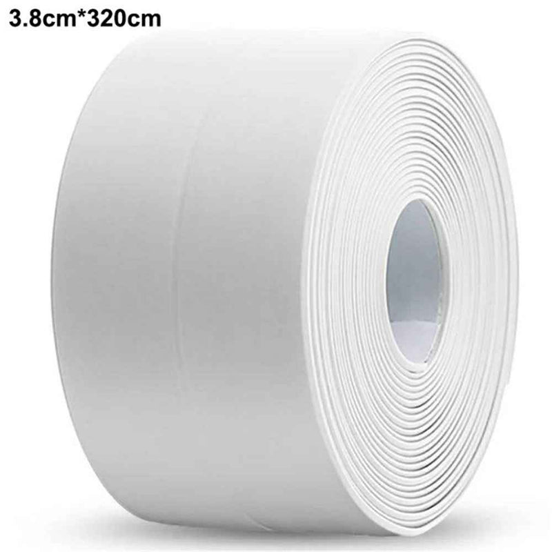 Sealing Strip Shower Sink Bathtub Caulking Tape PVC Self-Adhesive Waterproof Wall Tape for Bathroom Kitchen - White / 3.8cmx3.2m