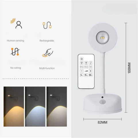 Rechargeable Spotlight Electric Free Wiring Indoor Wall Light Spotlight Smart LED Human Body Sensor Lamp - White / without Remote