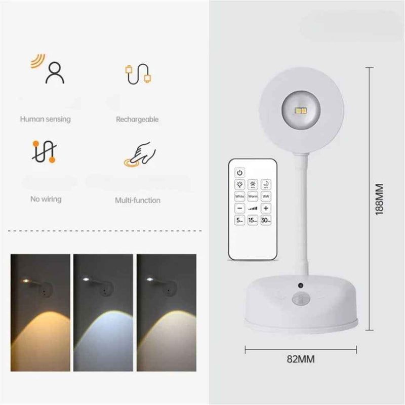 Rechargeable Spotlight Electric Free Wiring Indoor Wall Light Spotlight Smart LED Human Body Sensor Lamp - White / without Remote