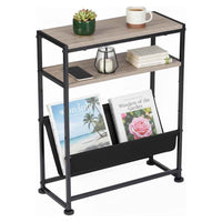 DULCII Metal Frame Wooden Magazine Organizer Table with Fabric Pocket for Home Office, 40 x 16.7 x 55cm - Oak