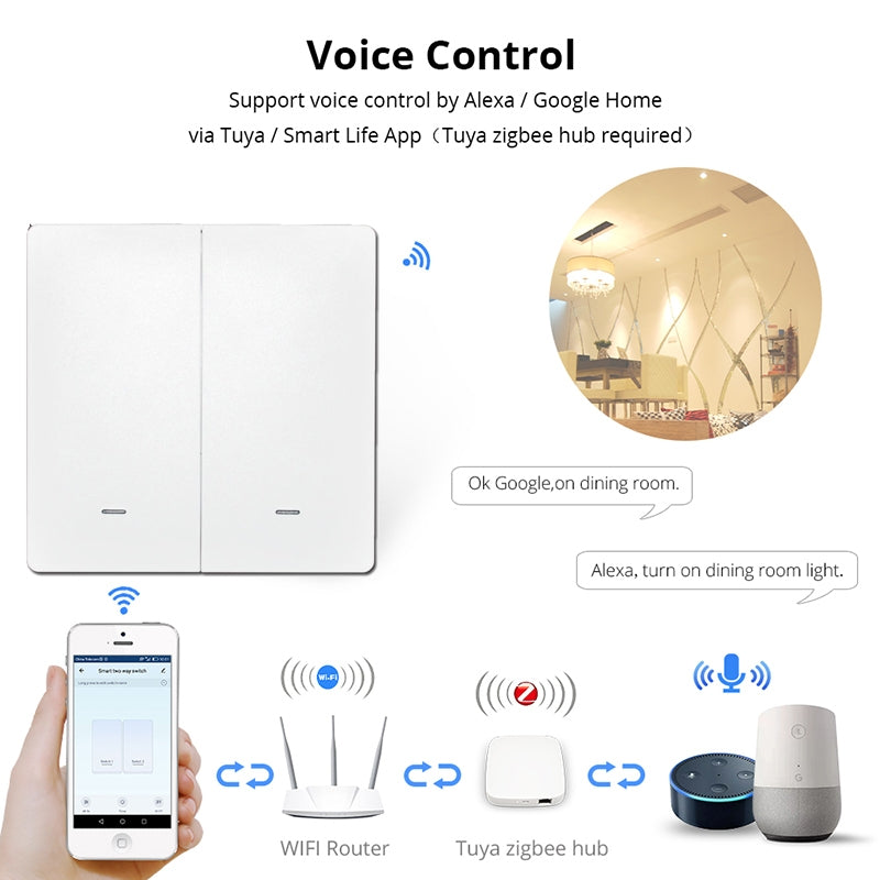 2 Buttons Intelligent Switch Smart Wall Switch (White)