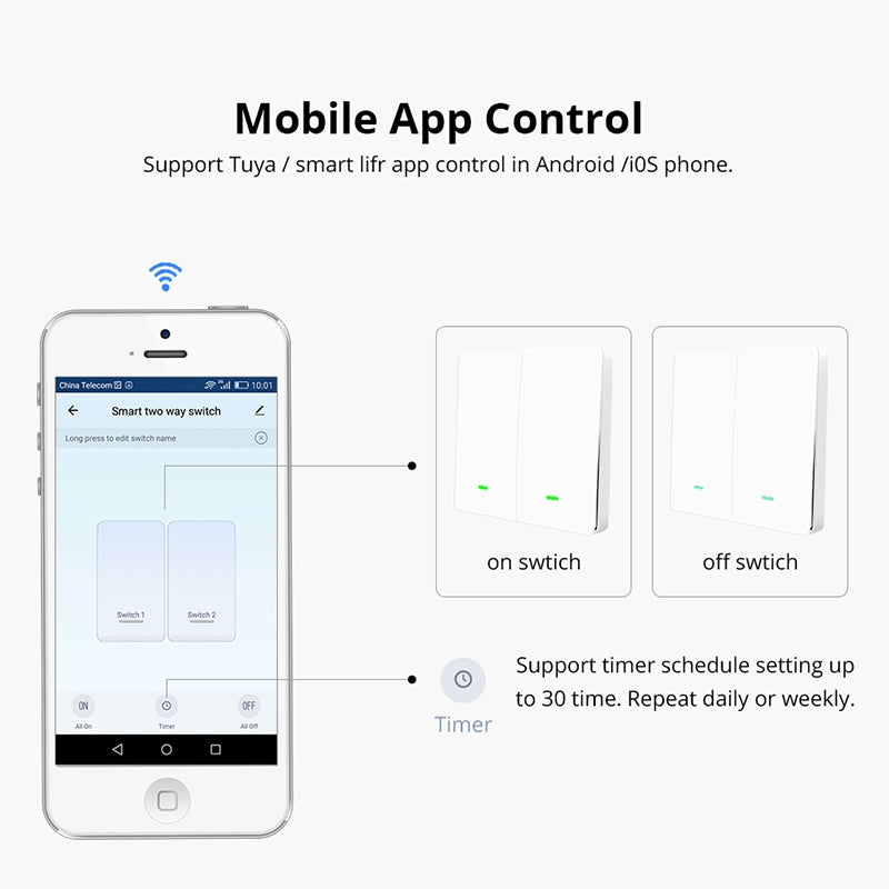 2 Buttons Intelligent Switch Smart Wall Switch (White)