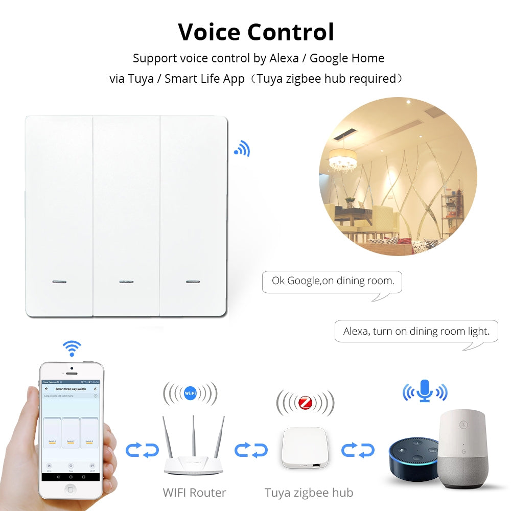 3 Buttons Intelligent Switch Smart Wall Switch (White)