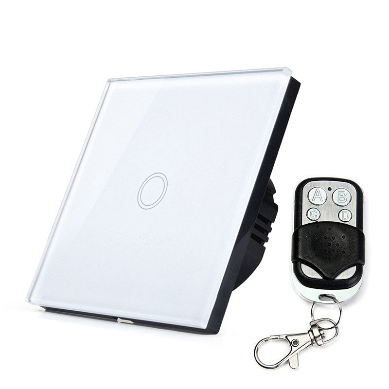 86mm 1 Gang Tempered Glass Panel Wall Switch Smart Home Light Touch Switch with RF433 Remote Controller, AC 110V-240V(White)