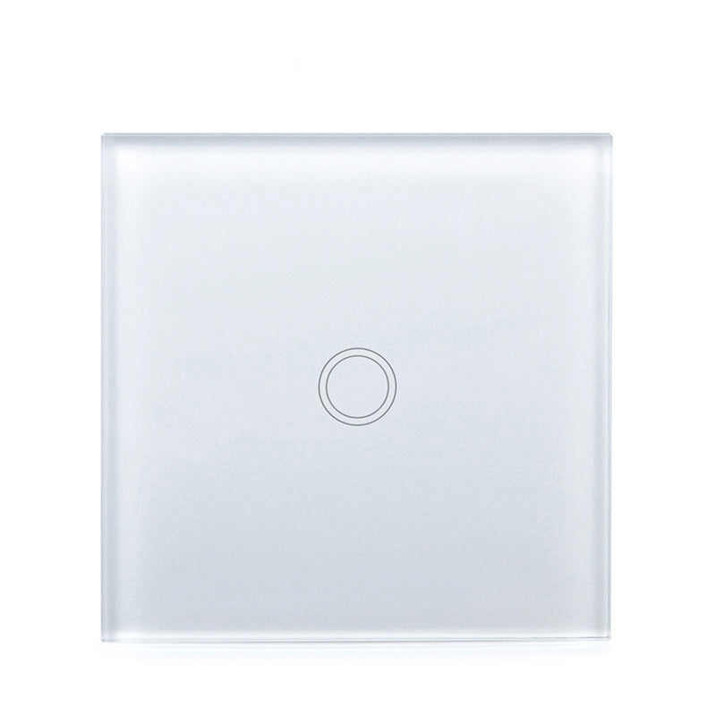 86mm 1 Gang Tempered Glass Panel Wall Switch Smart Home Light Touch Switch with RF433 Remote Controller, AC 110V-240V(White)