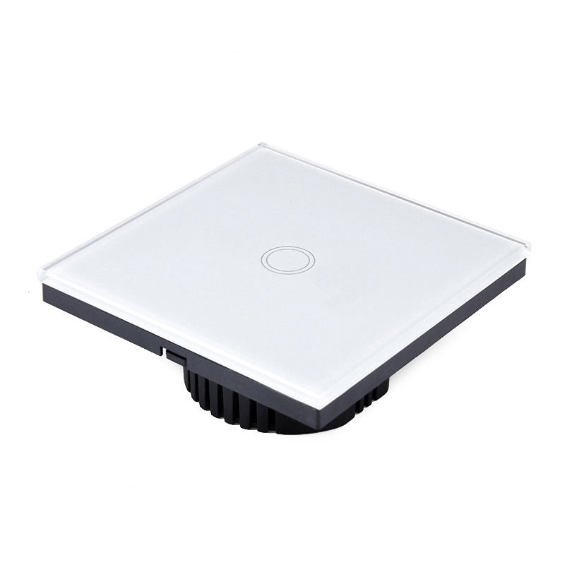 86mm 1 Gang Tempered Glass Panel Wall Switch Smart Home Light Touch Switch with RF433 Remote Controller, AC 110V-240V(White)