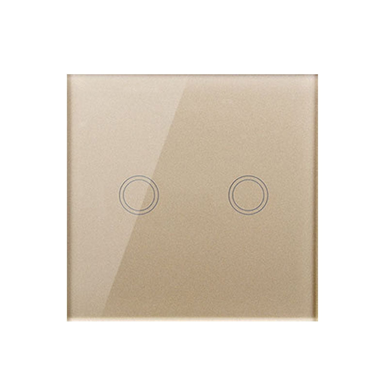 86mm 2 Gang Tempered Glass Panel Wall Switch Smart Home Light Touch Switch with RF433 Remote Controller, AC 110V-240V(Gold)