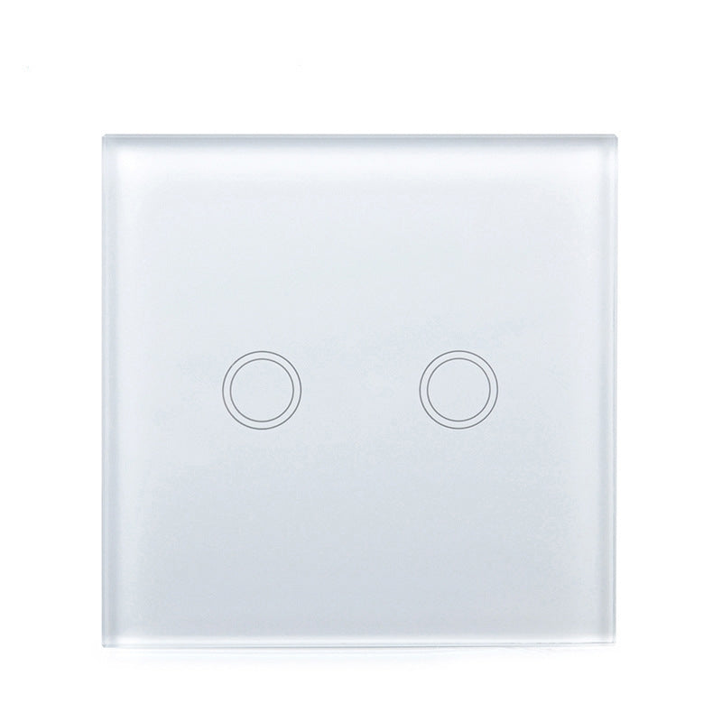 86mm 2 Gang Tempered Glass Panel Wall Switch Smart Home Light Touch Switch with RF433 Remote Controller, AC 110V-240V(White)