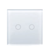 86mm 2 Gang Tempered Glass Panel Wall Switch Smart Home Light Touch Switch with RF433 Remote Controller, AC 110V-240V(White)