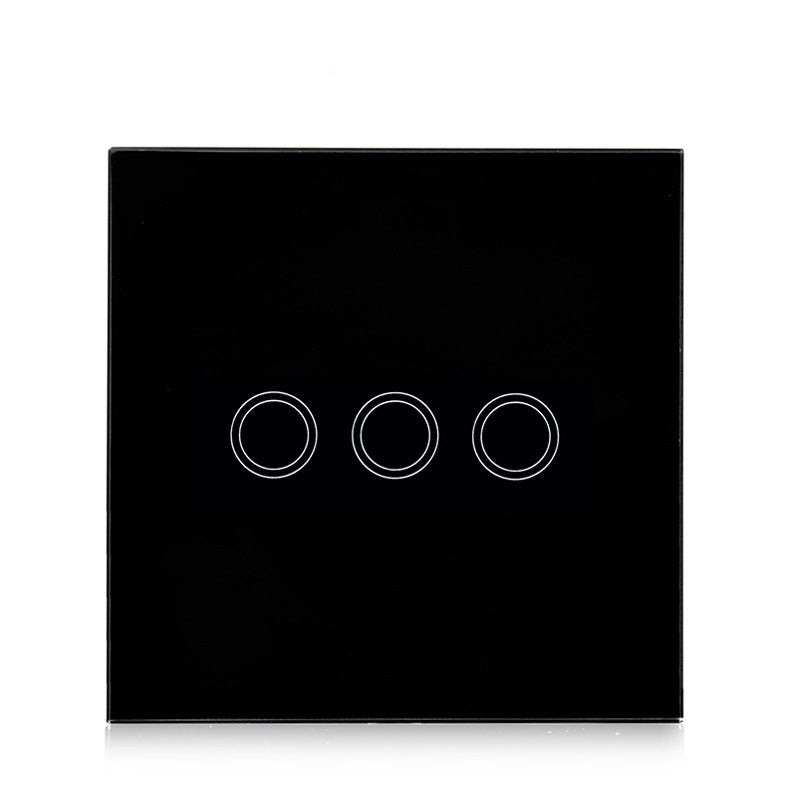 86mm 3 Gang Tempered Glass Panel Wall Switch Smart Home Light Touch Switch with RF433 Remote Controller, AC 110V-240V(Black)