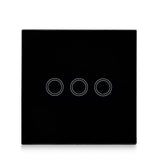 86mm 3 Gang Tempered Glass Panel Wall Switch Smart Home Light Touch Switch with RF433 Remote Controller, AC 110V-240V(Black)