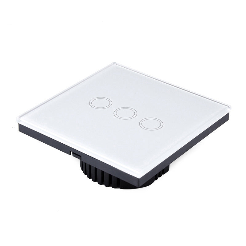 86mm 3 Gang Tempered Glass Panel Wall Switch Smart Home Light Touch Switch with RF433 Remote Controller, AC 110V-240V(Black)