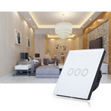 86mm 3 Gang Tempered Glass Panel Wall Switch Smart Home Light Touch Switch with RF433 Remote Controller, AC 110V-240V(Black)