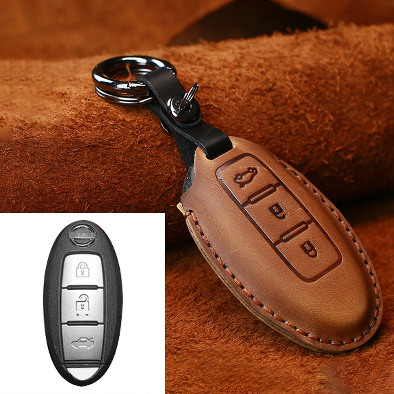 For-Nissan-Car-Cowhide-Leather-Key-Protective-Cover-Key-Case,-Three-Keys-Tailgate-Version-(Brown)