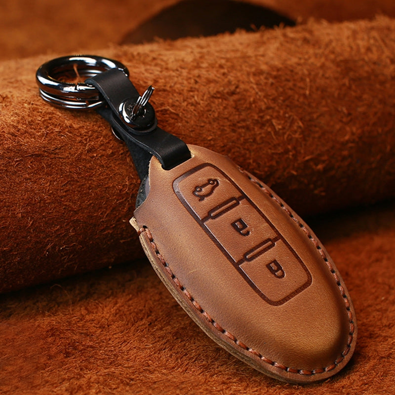 For-Nissan-Car-Cowhide-Leather-Key-Protective-Cover-Key-Case,-Three-Keys-Tailgate-Version-(Brown)