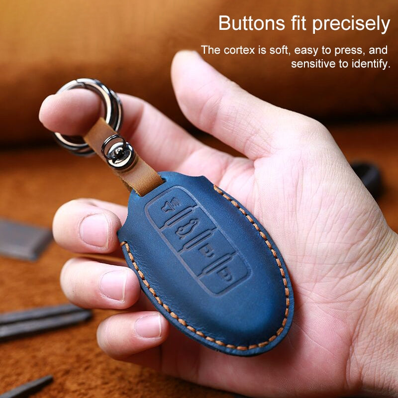 For-Nissan-Car-Cowhide-Leather-Key-Protective-Cover-Key-Case,-Three-Keys-Tailgate-Version-(Brown)