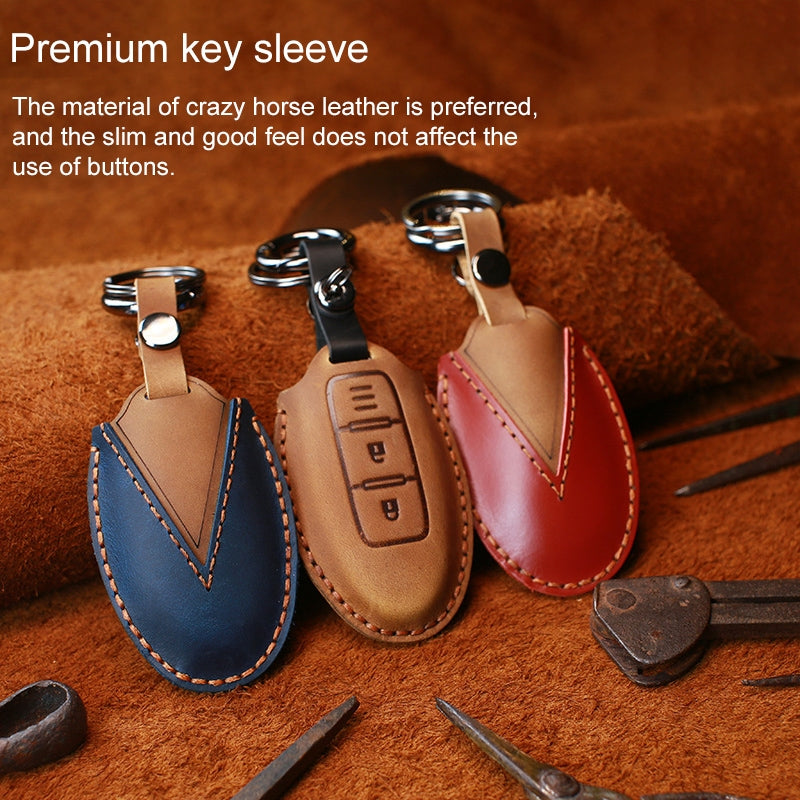 For-Nissan-Car-Cowhide-Leather-Key-Protective-Cover-Key-Case,-Three-Keys-Tailgate-Version-(Brown)