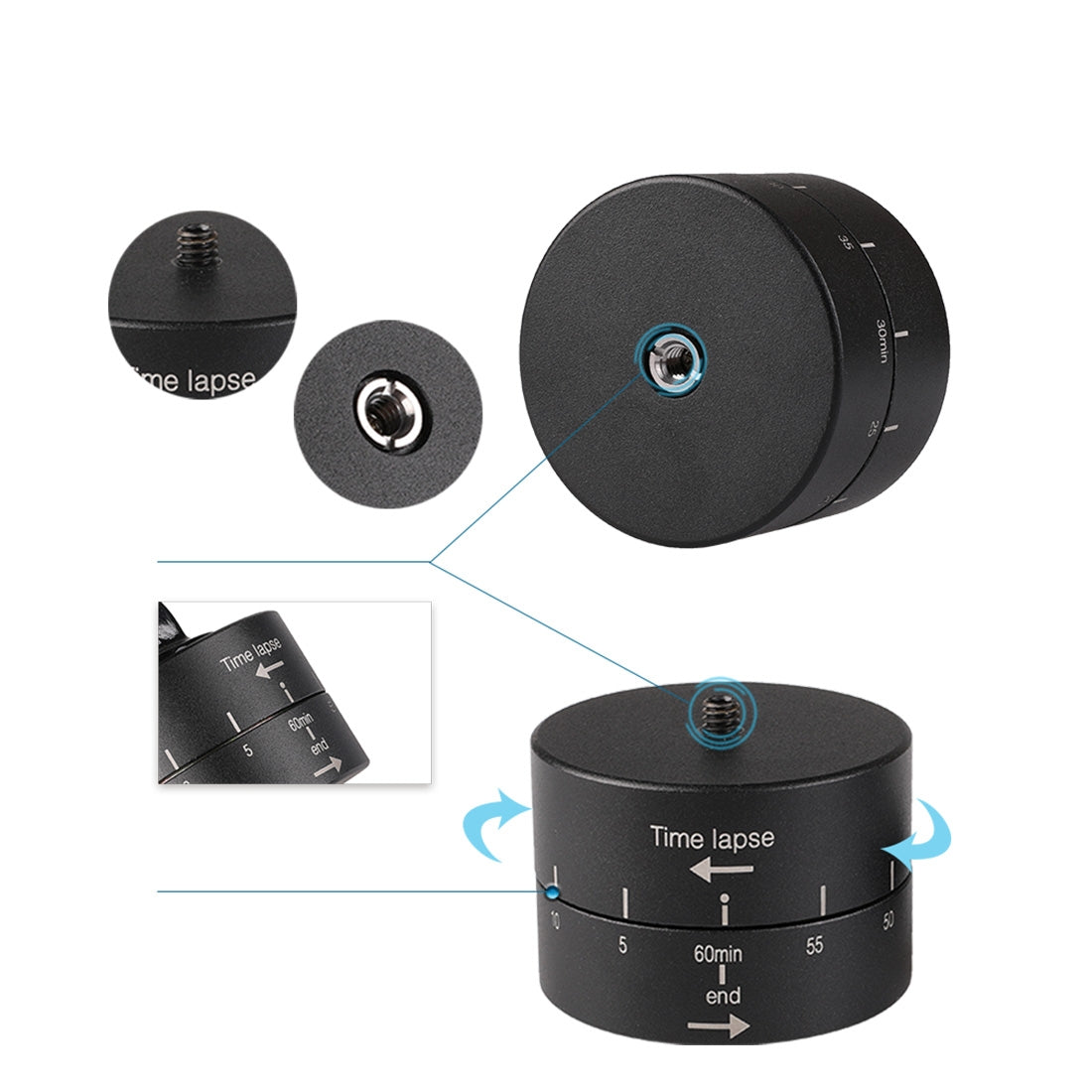 360-Degree-Auto-Rotation-60-Minutes-Time-Lapse-Stabilizer-Tripod-Head-Adapter-for-GoPro(Black)
