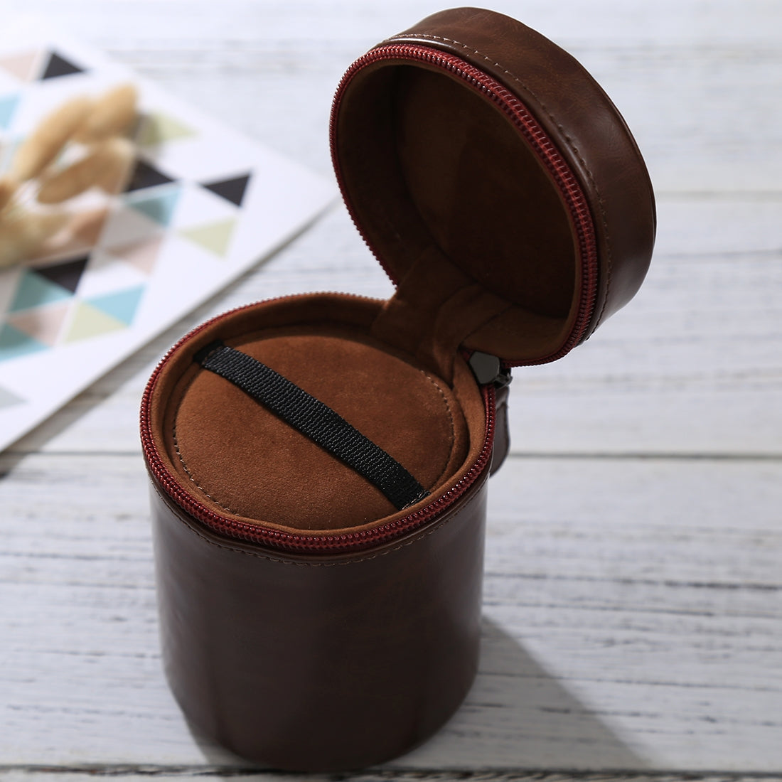 Medium-Lens-Case-Zippered-PU-Leather-Pouch-Box-for-DSLR-Camera-Lens,-Size:-13x9x9cm(Coffee)