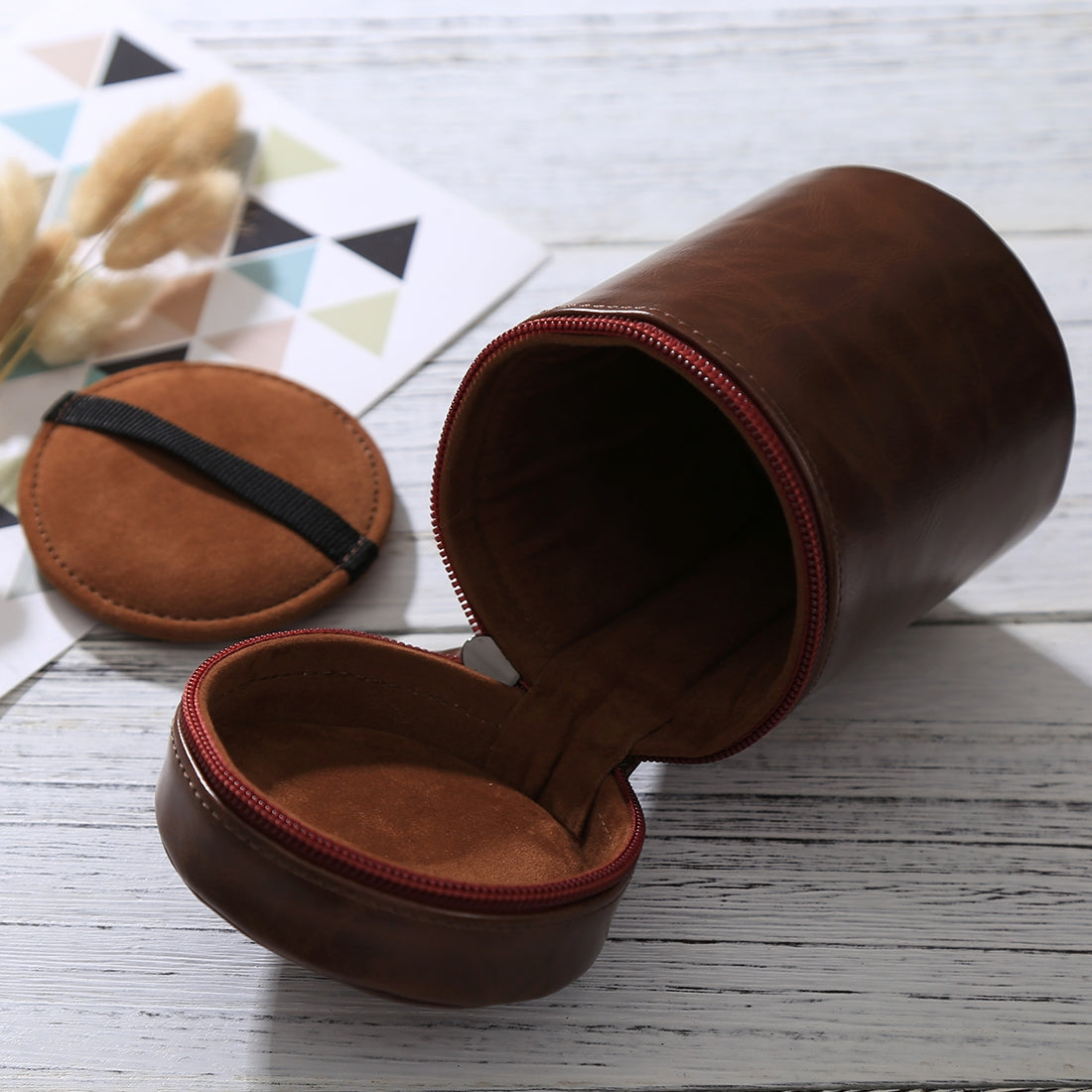 Medium-Lens-Case-Zippered-PU-Leather-Pouch-Box-for-DSLR-Camera-Lens,-Size:-13x9x9cm(Coffee)
