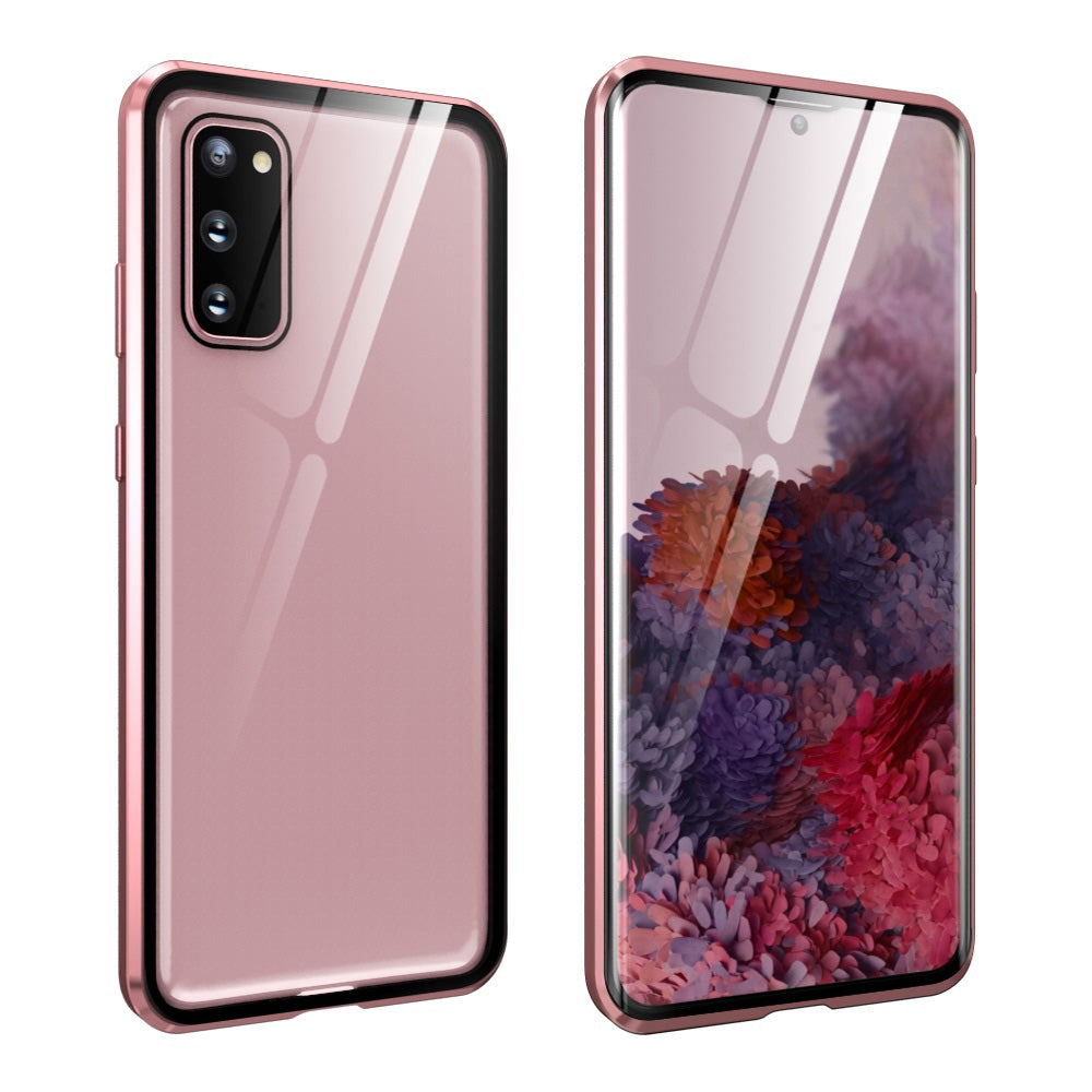 For-Samsung-Galaxy-S20-Magnetic-Metal-Frame-Double-sided-Tempered-Glass-Case(Rose-Gold)