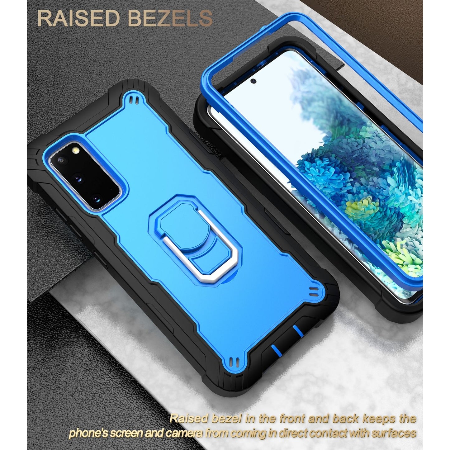 For-Samsung-Galaxy-S20-FE-/-FE-5G-PC-+-Rubber-3-layers-Shockproof-Protective-Case-with-Rotating-Holder(Black-+-Blue)
