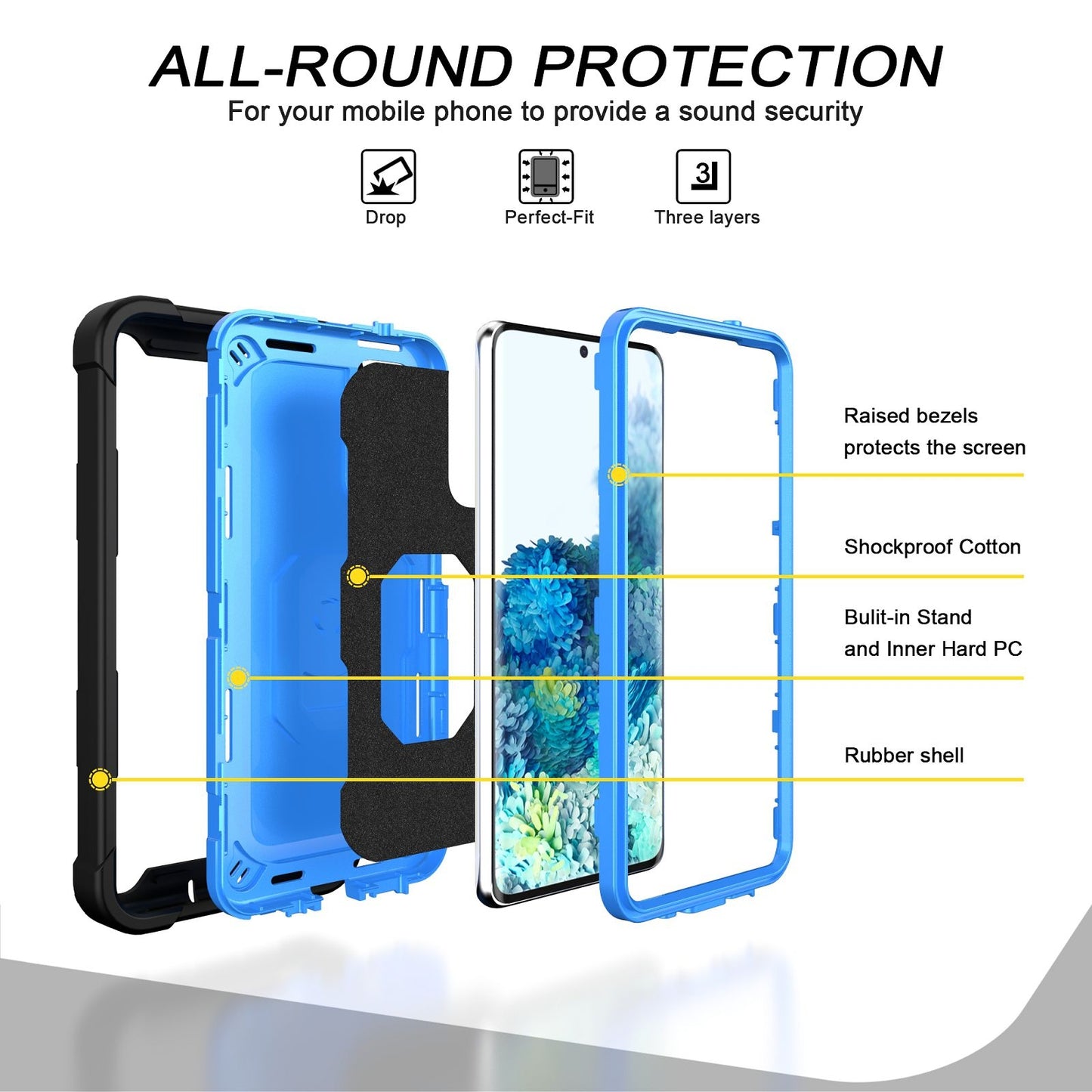 For-Samsung-Galaxy-S20-FE-/-FE-5G-PC-+-Rubber-3-layers-Shockproof-Protective-Case-with-Rotating-Holder(Black-+-Blue)