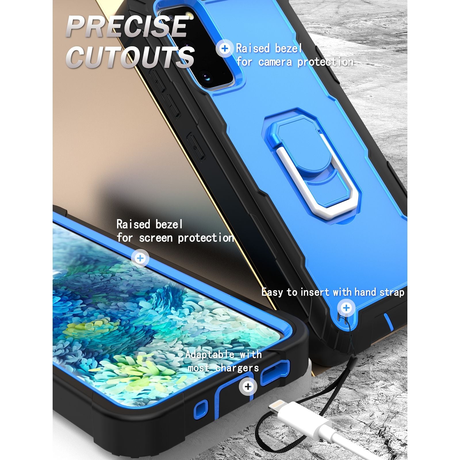 For-Samsung-Galaxy-S20-FE-/-FE-5G-PC-+-Rubber-3-layers-Shockproof-Protective-Case-with-Rotating-Holder(Black-+-Blue)