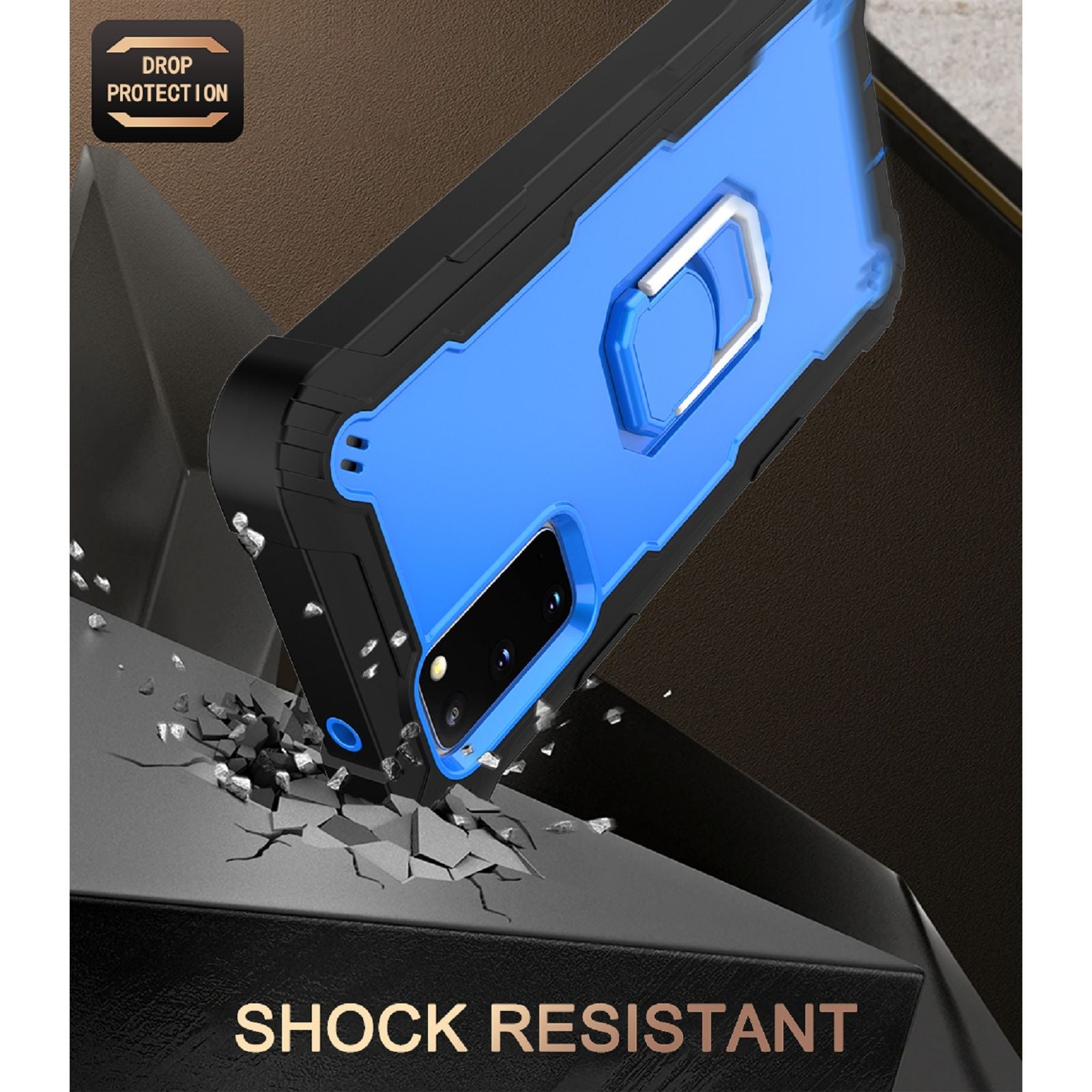 For-Samsung-Galaxy-S20-FE-/-FE-5G-PC-+-Rubber-3-layers-Shockproof-Protective-Case-with-Rotating-Holder(Black-+-Blue)