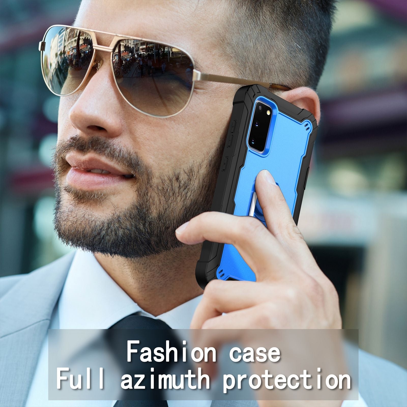 For-Samsung-Galaxy-S20-FE-/-FE-5G-PC-+-Rubber-3-layers-Shockproof-Protective-Case-with-Rotating-Holder(Black-+-Blue)