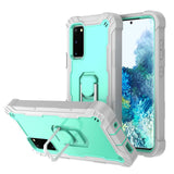 For-Samsung-Galaxy-S20-FE-/-FE-5G-PC-+-Rubber-3-layers-Shockproof-Protective-Case-with-Rotating-Holder(Grey-White-+-Mint-Green)